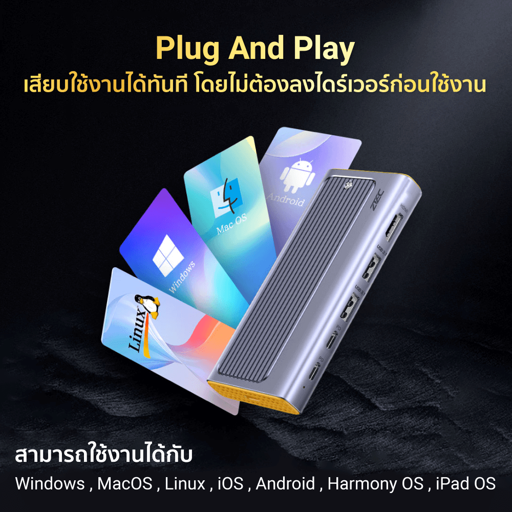 Portable M.2 (6in1) Docking Station ZTEC รุ่น ZD622 พอร์ต USB-C (ช่องการเชื่อมต่อ 6 ช่องในอุปกรณ์เดียว)_8